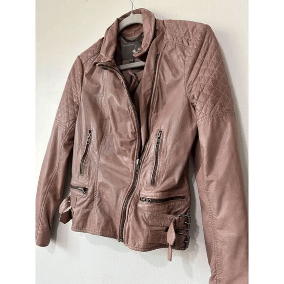 Muubaa Rokel Taupe Leather Biker Jacket Size US 2 - Picture 6 of 16